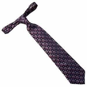 Oscar De La Renta Geometric 3D Cubes Textured Woven Pink Black Silk Necktie OS